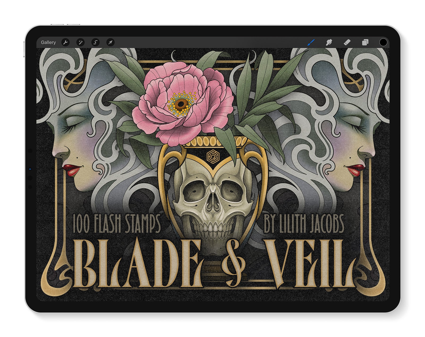 Blade and Veil 100 Tattoo Flash Stamps for Procreate by Lilith Jacobs and Tattoo Smart main image
